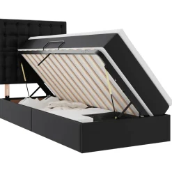 vidaXL Opbergbed met LED met hoofdeinde Zwart 90 x 190 cm Nep Leer