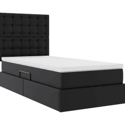 vidaXL Opbergbed met LED met hoofdeinde Zwart 90 x 190 cm Nep Leer