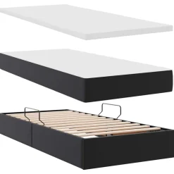 vidaXL Opbergbed met LED met hoofdeinde Zwart 90 x 190 cm Nep Leer