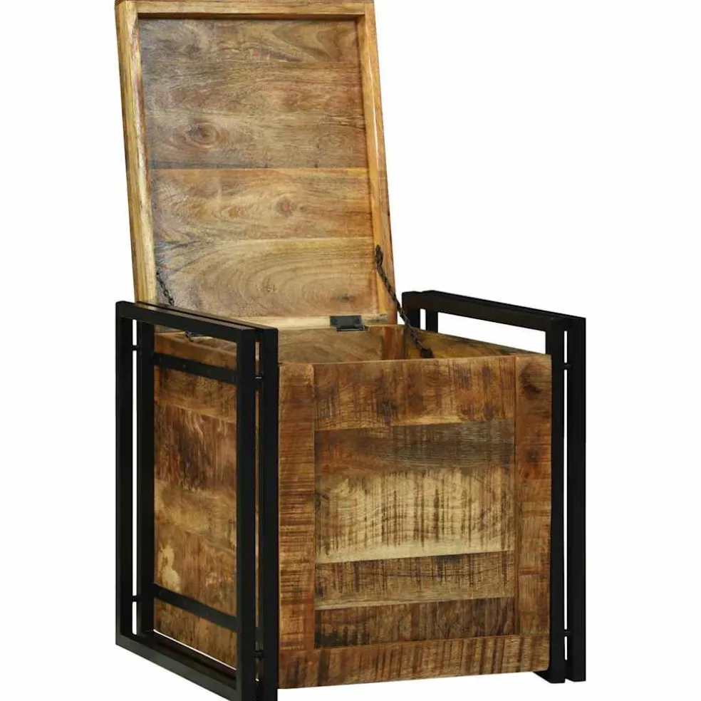 vidaXL Opbergbox Bruin en zwart 50 x 50 x 50 cm Ruw Mango Hout