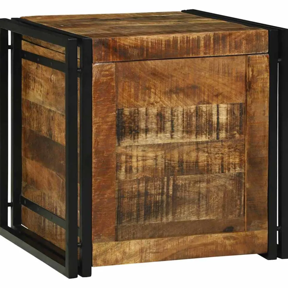 vidaXL Opbergbox Bruin en zwart 50 x 50 x 50 cm Ruw Mango Hout