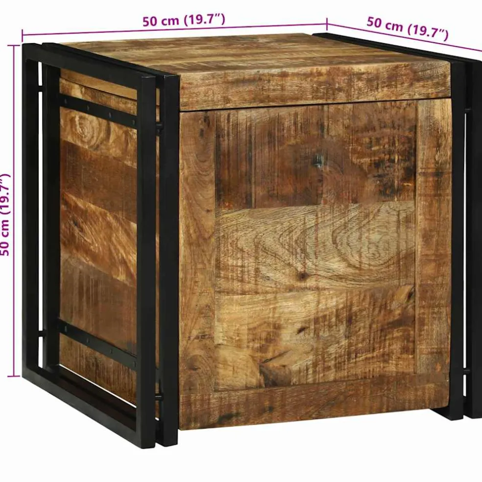 vidaXL Opbergbox Bruin en zwart 50 x 50 x 50 cm Ruw Mango Hout