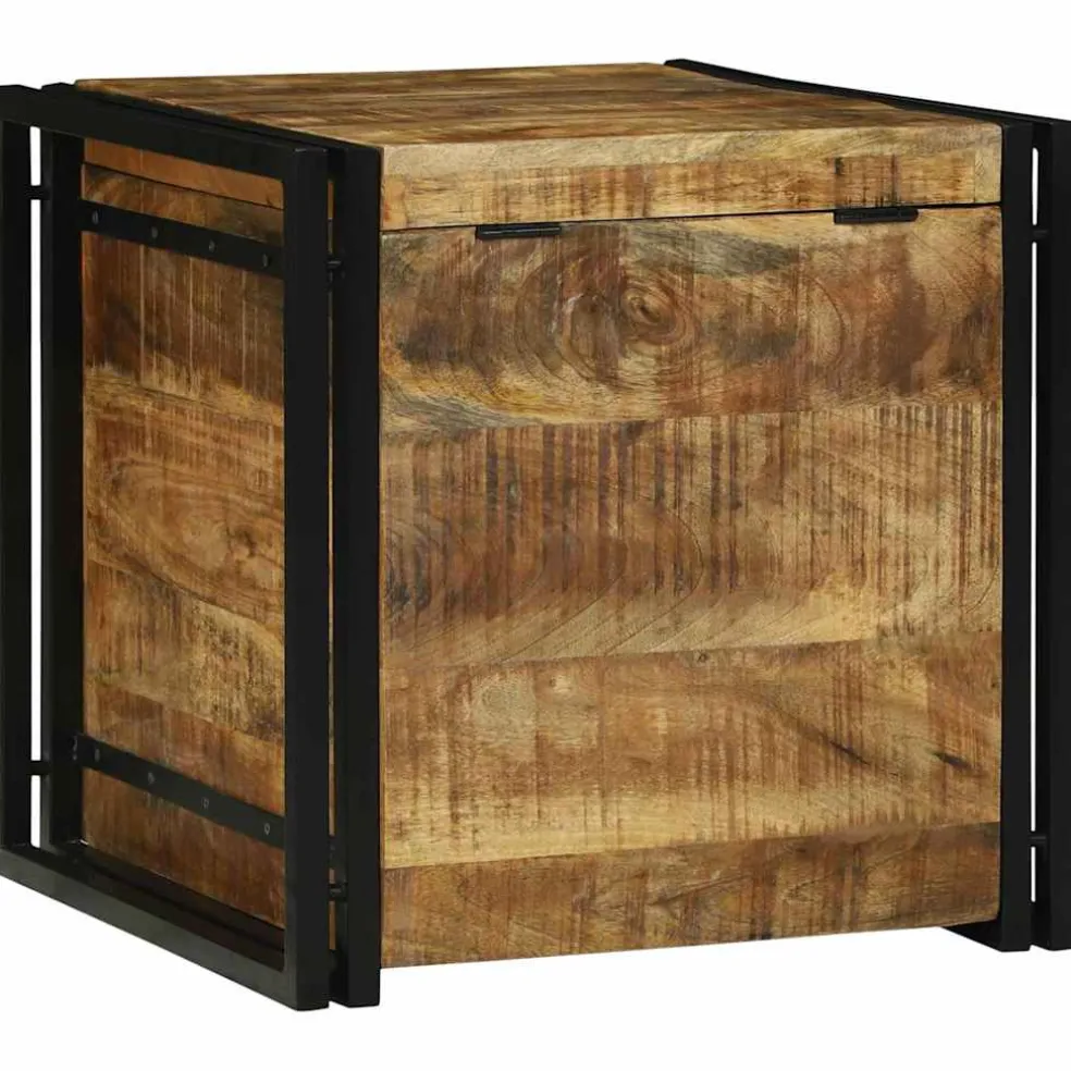 vidaXL Opbergbox Bruin en zwart 50 x 50 x 50 cm Ruw Mango Hout