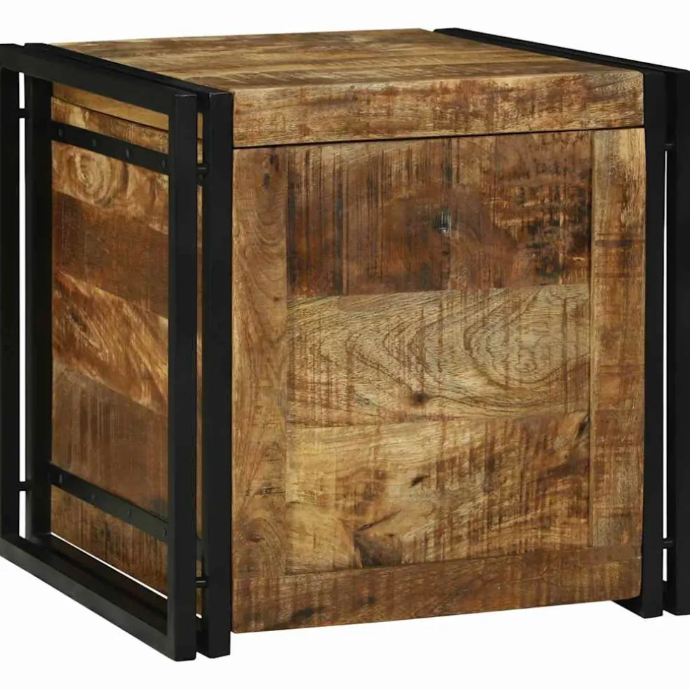 vidaXL Opbergbox Bruin en zwart 50 x 50 x 50 cm Ruw Mango Hout