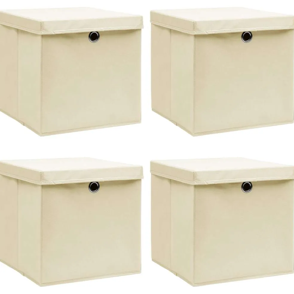 vidaXL Opbergboxen met deksel 4 st 32x32x32 cm stof crèmekleurig