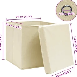 vidaXL Opbergboxen met deksel 4 st 32x32x32 cm stof crèmekleurig