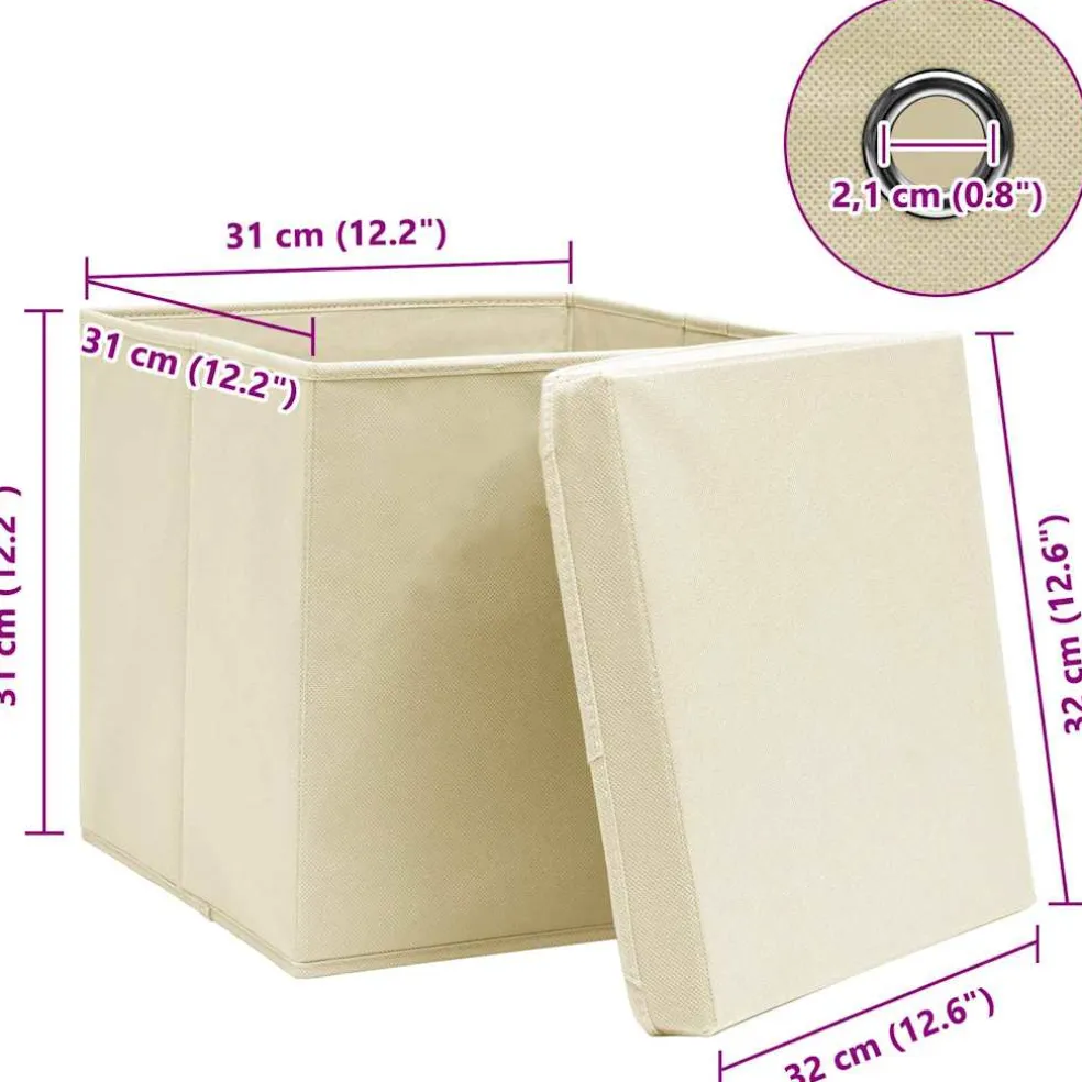 vidaXL Opbergboxen met deksel 4 st 32x32x32 cm stof crèmekleurig
