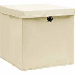 vidaXL Opbergboxen met deksel 4 st 32x32x32 cm stof crèmekleurig