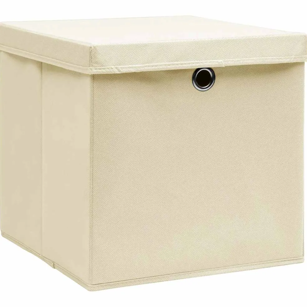 vidaXL Opbergboxen met deksel 4 st 32x32x32 cm stof crèmekleurig
