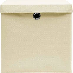 vidaXL Opbergboxen met deksel 4 st 32x32x32 cm stof crèmekleurig
