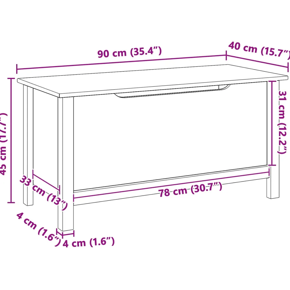 vidaXL Opbergbox HILL Honingbruin 90 x 40 x 45 cm Massief grenenhout