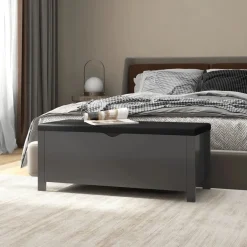 vidaXL Opbergbox met kussen 105x40x45 cm bewerkt hout grijs