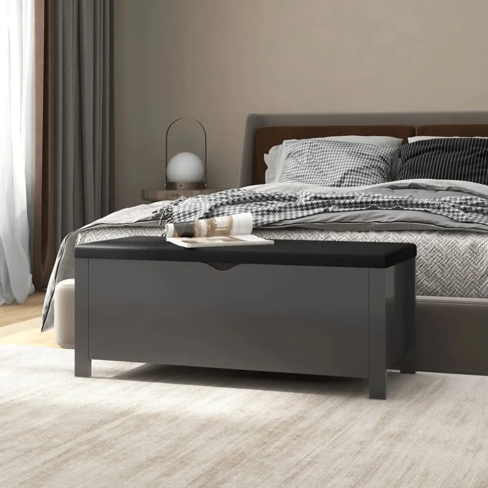 vidaXL Opbergbox met kussen 105x40x45 cm bewerkt hout grijs