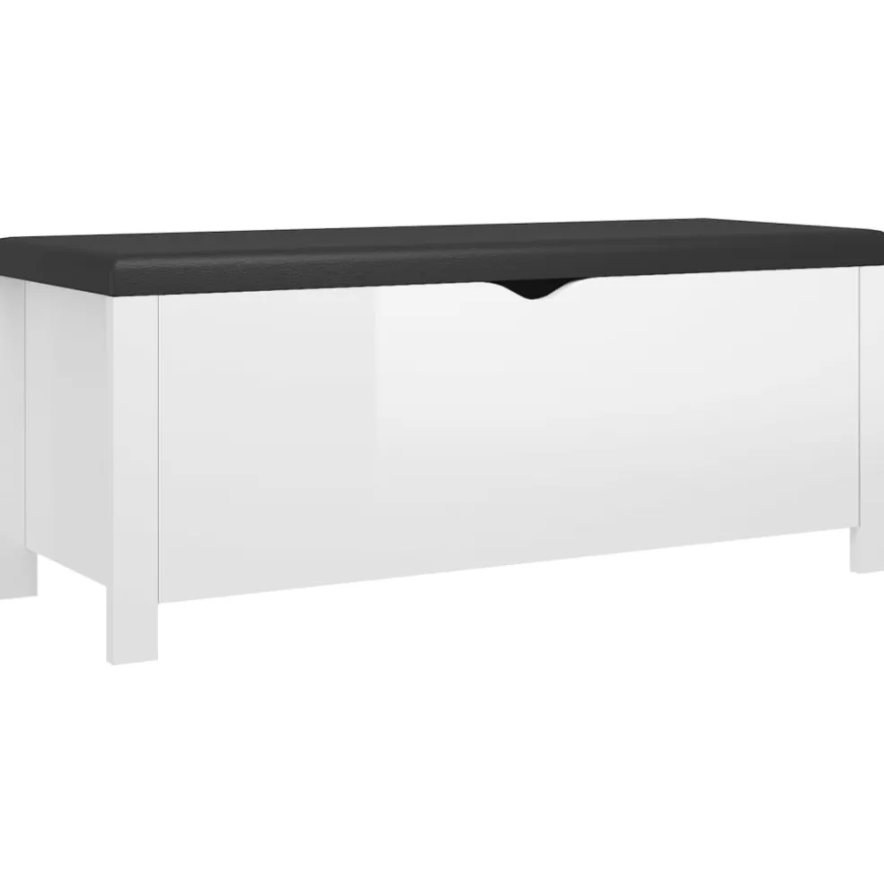 vidaXL Opbergbox met kussen 105x40x45 cm bewerkt hout hoogglans wit