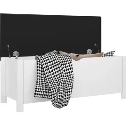 vidaXL Opbergbox met kussen 105x40x45 cm bewerkt hout hoogglans wit