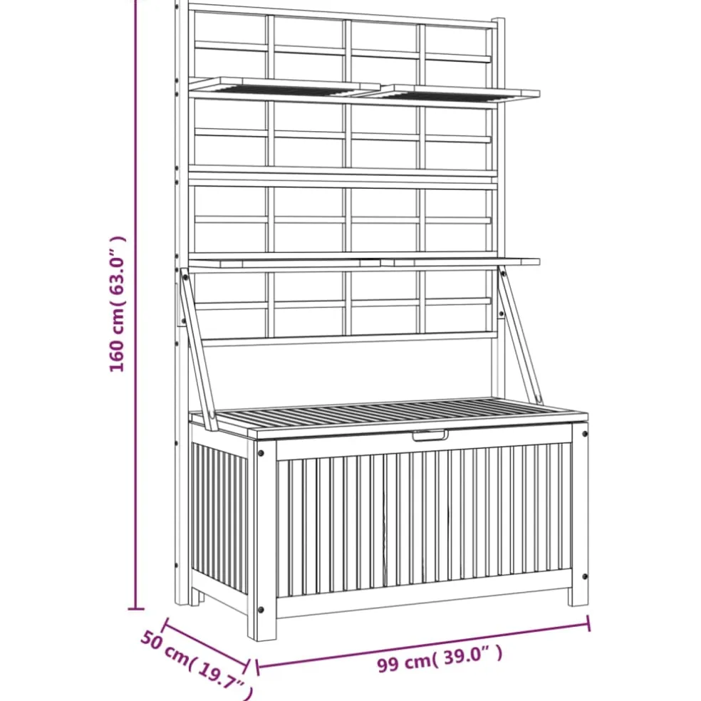 vidaXL Opbergbox met latwerk 99x50x160 cm massief acaciahout