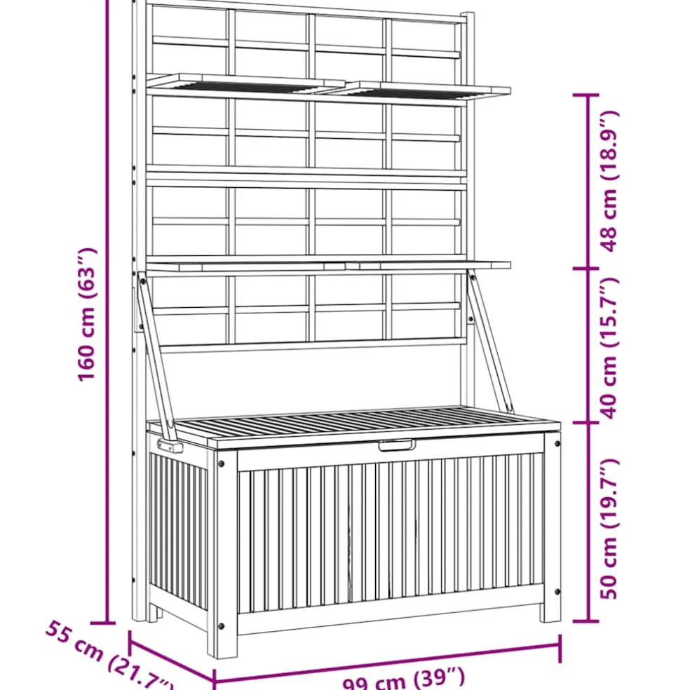 vidaXL Opbergbox met latwerk 99x55x160 cm massief acaciahout