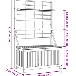 vidaXL Opbergbox met latwerk 99x55x160 cm massief acaciahout grijs