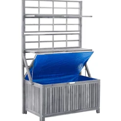 vidaXL Opbergbox met latwerk 99x55x160 cm massief acaciahout grijs