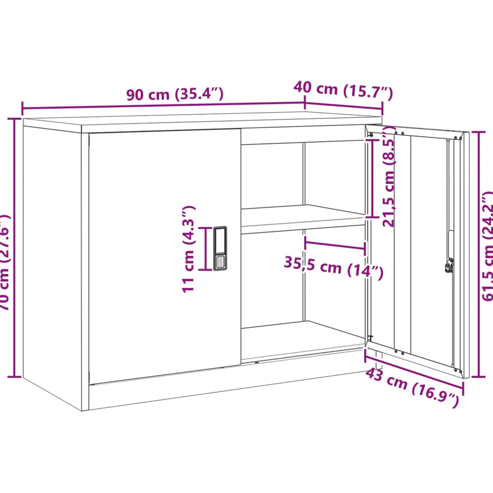 vidaXL Opbergkast Antraciet 90 x 40 x 70 cm Staal