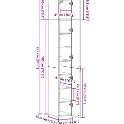 vidaXL Opbergkast met Planken Zwart eiken 30 x 42,5 x 225 cm
