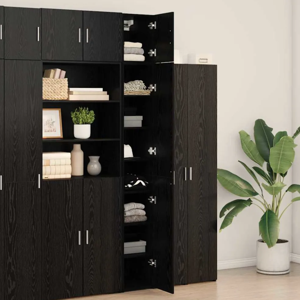 vidaXL Opbergkast met Planken Zwart eiken 30 x 42,5 x 225 cm