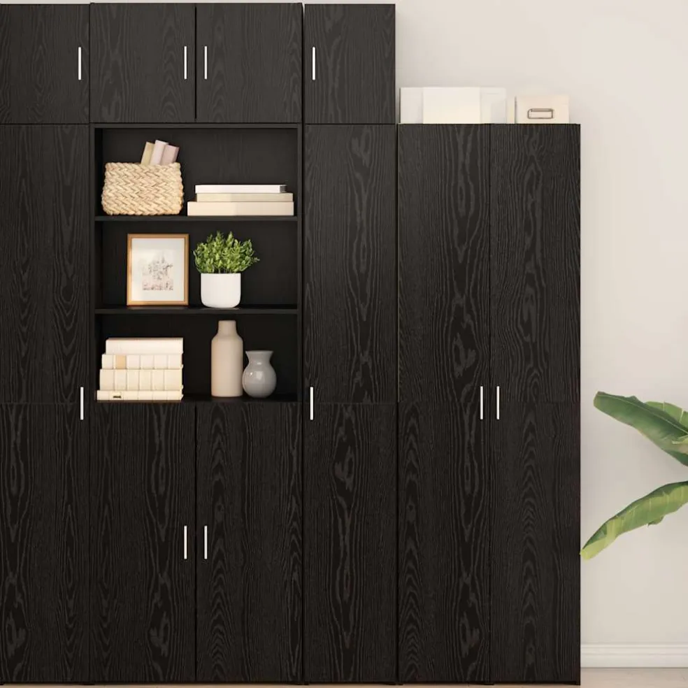 vidaXL Opbergkast met Planken Zwart eiken 30 x 42,5 x 225 cm