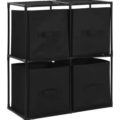 vidaXL Opbergkast met 4 stoffen manden 63x30x71 cm staal zwart