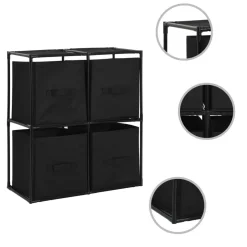 vidaXL Opbergkast met 4 stoffen manden 63x30x71 cm staal zwart