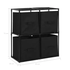 vidaXL Opbergkast met 4 stoffen manden 63x30x71 cm staal zwart