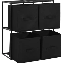 vidaXL Opbergkast met 4 stoffen manden 63x30x71 cm staal zwart