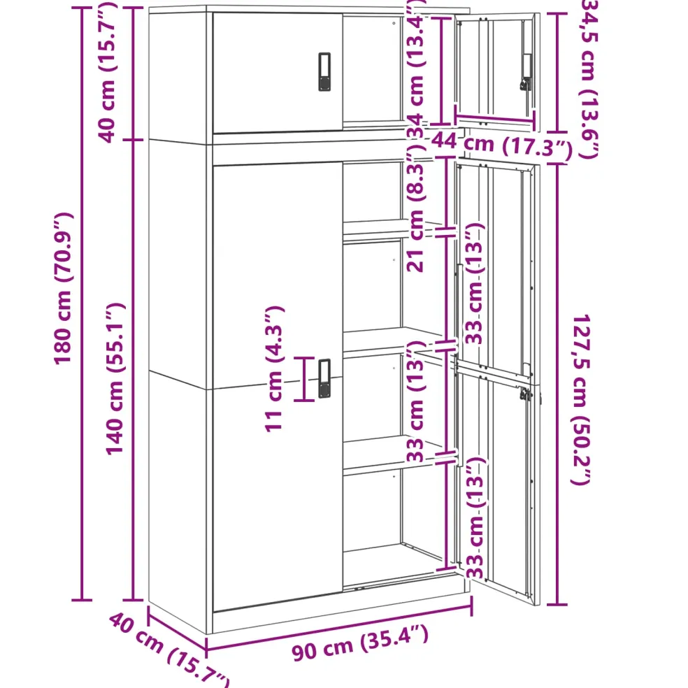 vidaXL Opbergkast 2 st Antraciet 90 x 40 x 180 cm Staal Vergrendelbaar