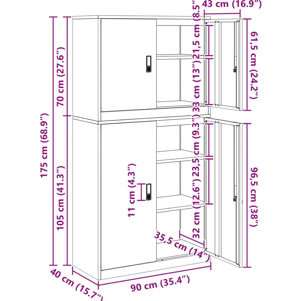 vidaXL Opbergkast 2 st Mosterdgeel 90 x 40 x 175 cm Staal