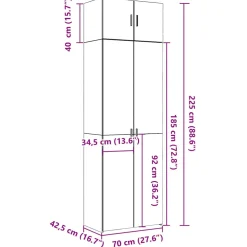 vidaXL Opbergkast 70x42,5x225 cm bewerkt hout wit
