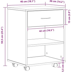 vidaXL Opbergkast 46 x 36 x 59 cm Bewerkt hout Zwart Eiken