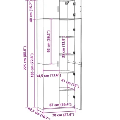 vidaXL Opbergkast 70x42,5x225 cm bewerkt hout betongrijs