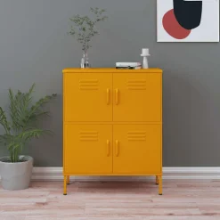 vidaXL Opbergkast 80x35x101,5 cm staal mosterdgeel