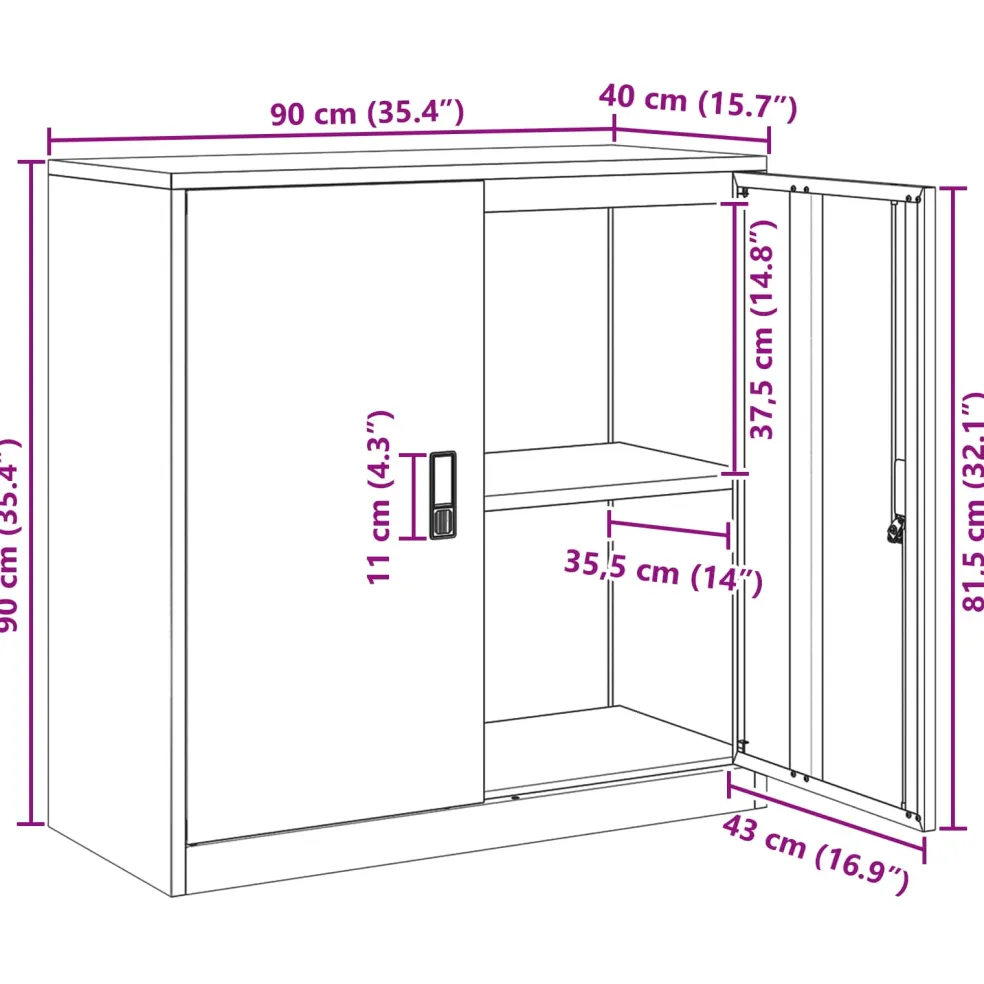 vidaXL Opbergkast Zwart 90 x 40 x 90 cm Staal