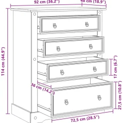 vidaXL Opbergkisten Corona Wit 92 x 48 x 114 cm Massief Vurenhout