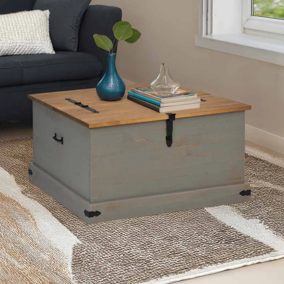 vidaXL Opbergkist HALDEN grijs 91x91x47 cm massief grenenhout