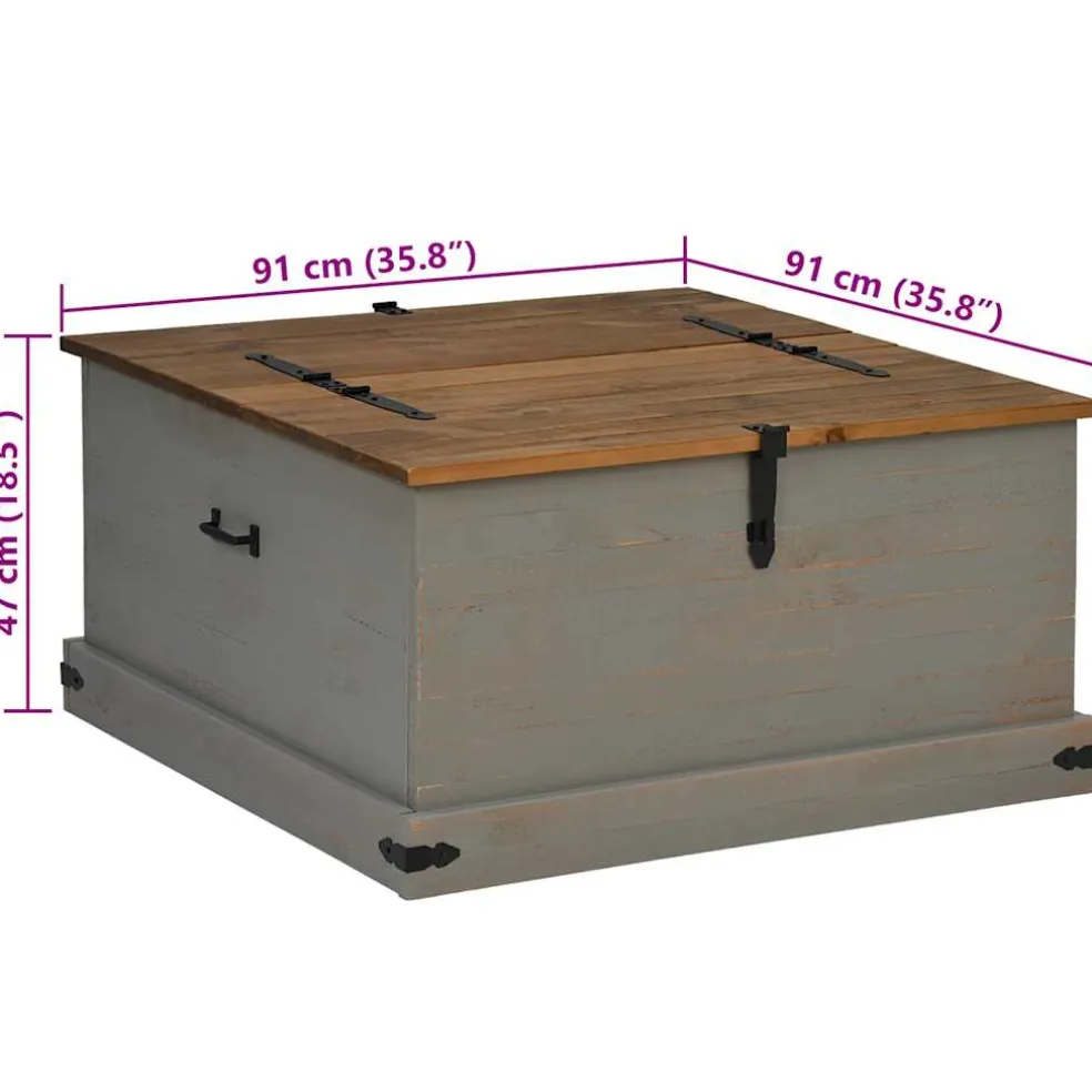 vidaXL Opbergkist HALDEN grijs 91x91x47 cm massief grenenhout
