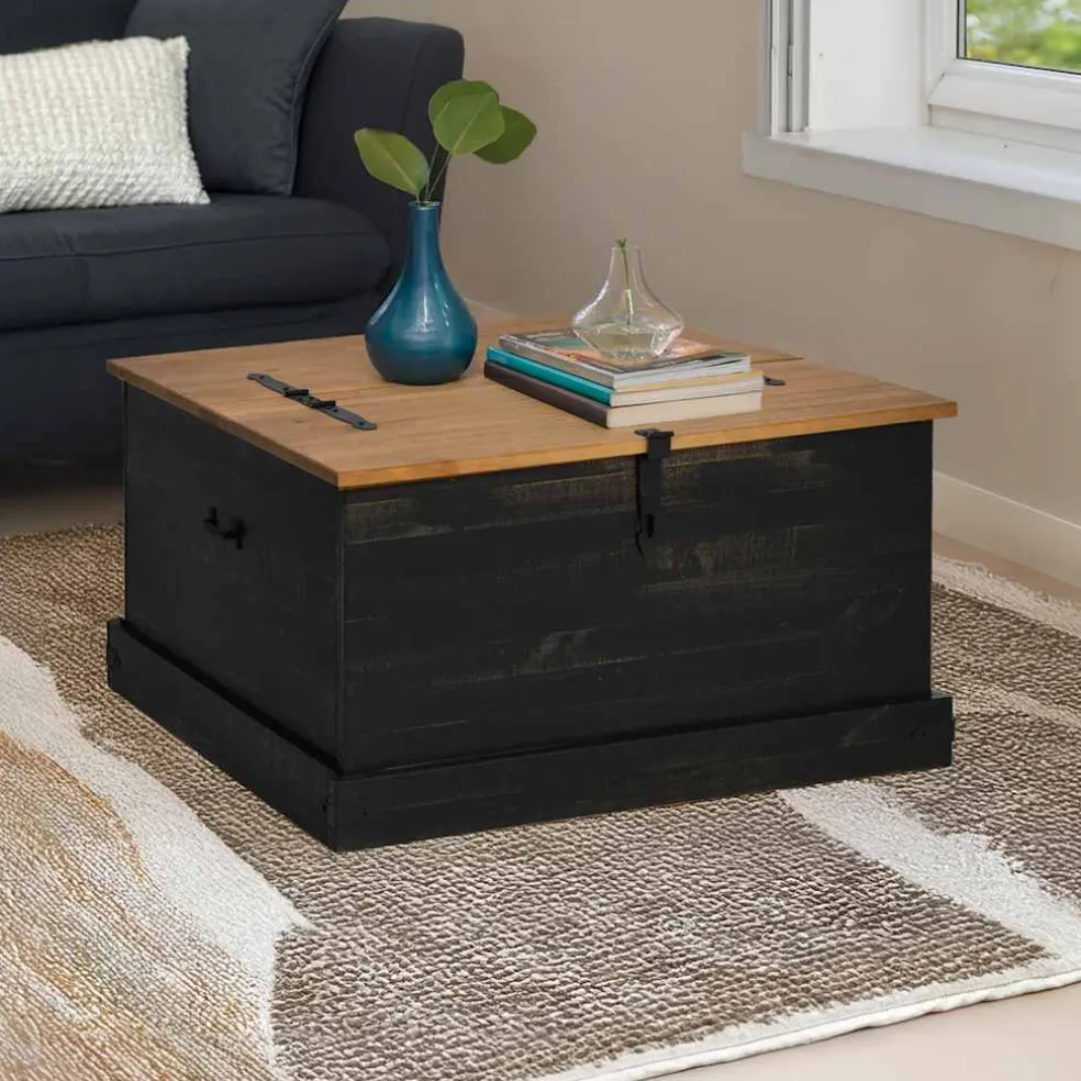 vidaXL Opbergkist HALDEN zwart 91x91x47 cm massief grenenhout