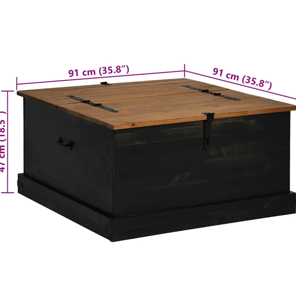 vidaXL Opbergkist HALDEN zwart 91x91x47 cm massief grenenhout