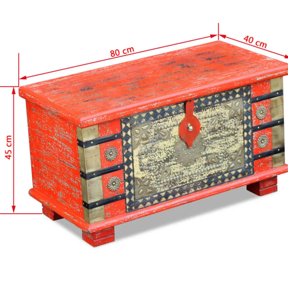 vidaXL Opbergkist 80x40x45 cm mangohout rood