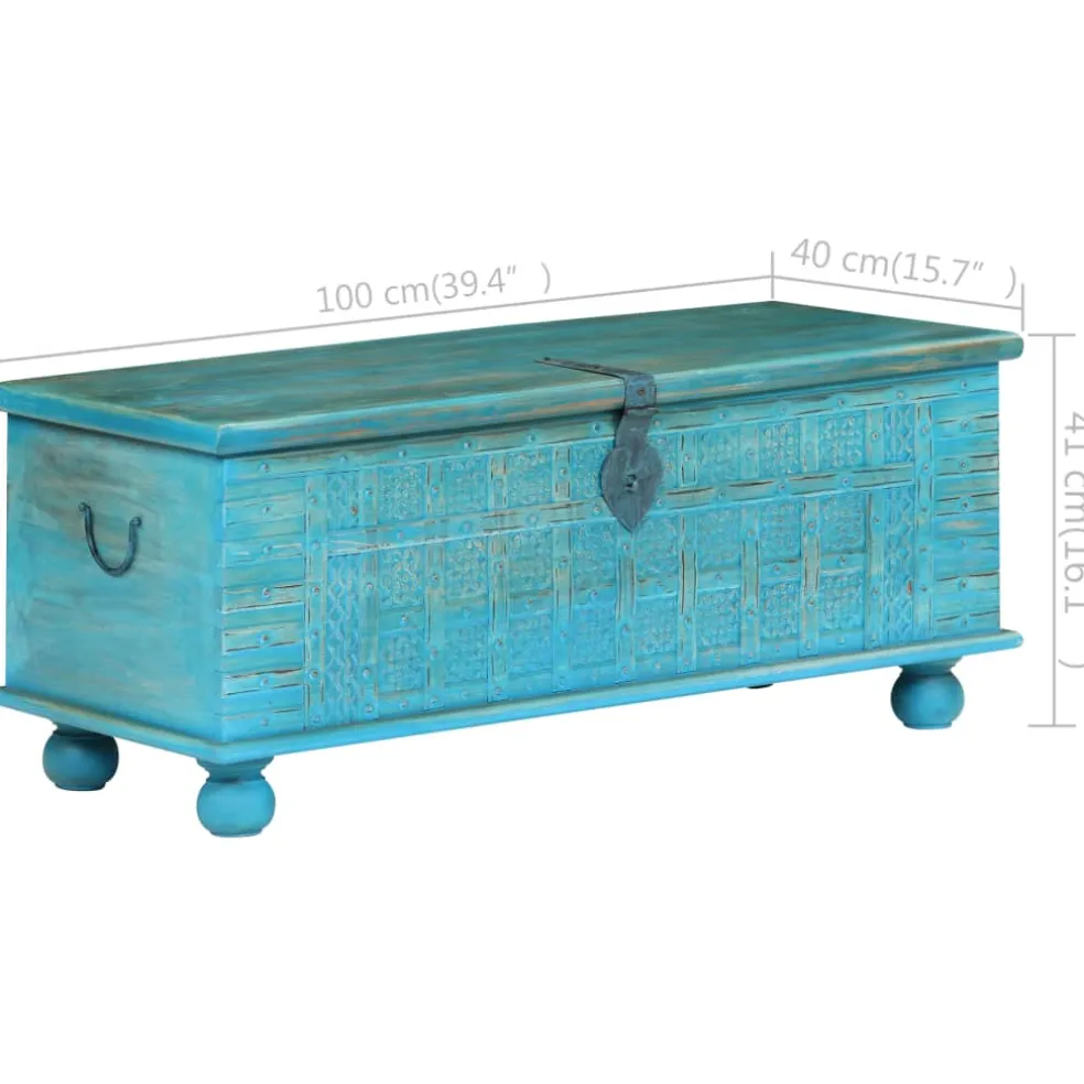 vidaXL Opbergkist 100x40x41 cm massief mangohout blauw
