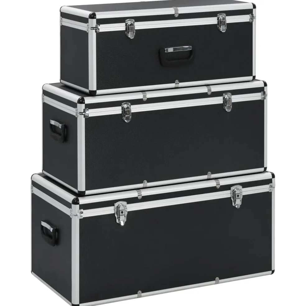 vidaXL Opbergkoffers 3 st aluminium zwart