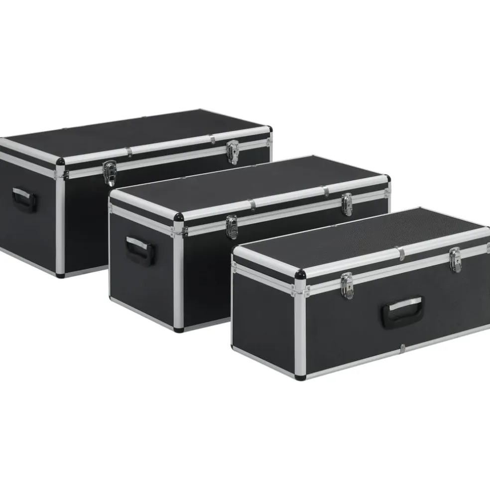 vidaXL Opbergkoffers 3 st aluminium zwart
