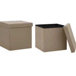 vidaXL Opbergkrukken inklapbaar 2 st PVC cappuccinokleurig