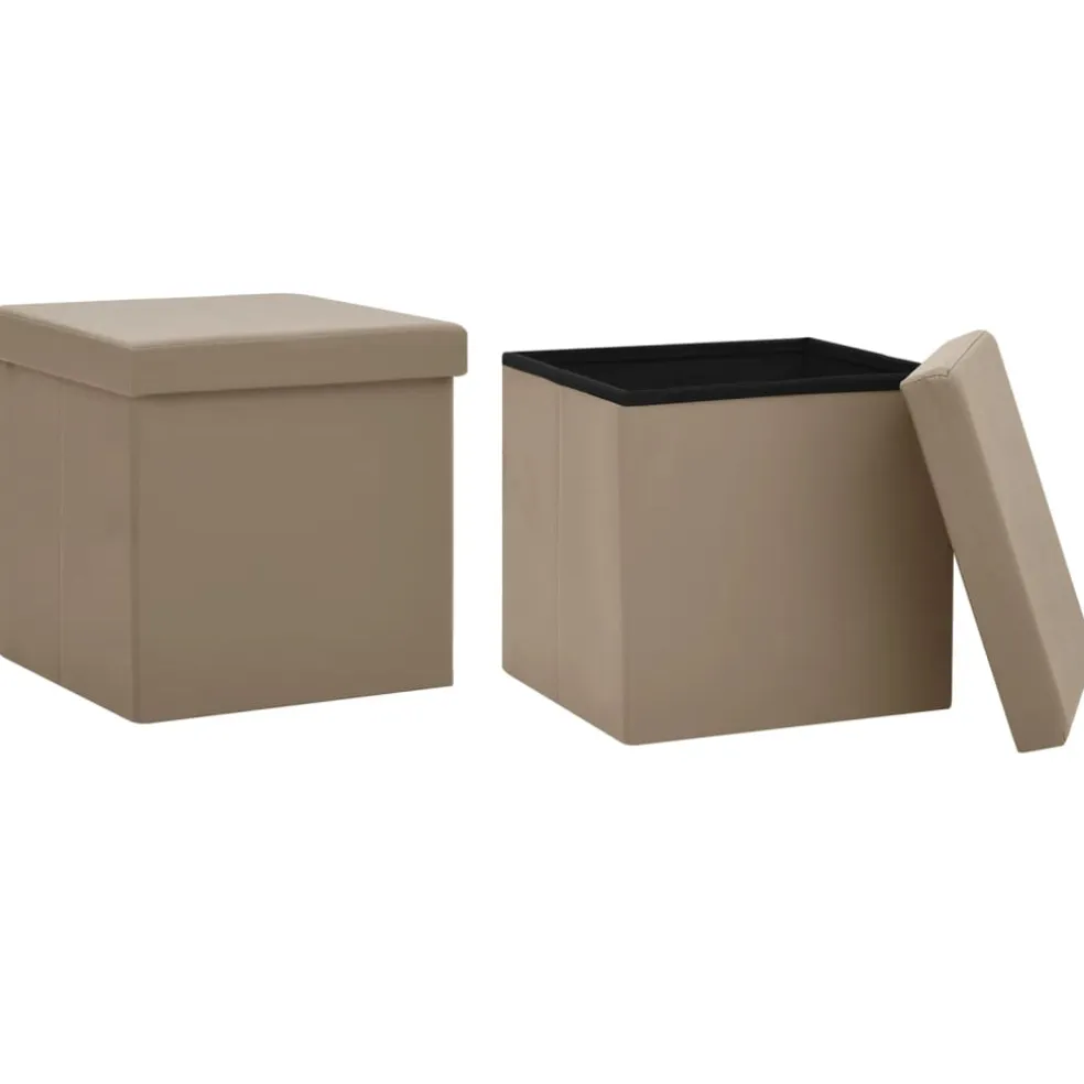 vidaXL Opbergkrukken inklapbaar 2 st PVC cappuccinokleurig