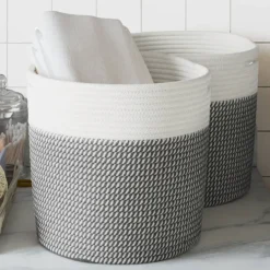 vidaXL Opbergmanden 2 st Ø 28x28 cm katoen beige en wit